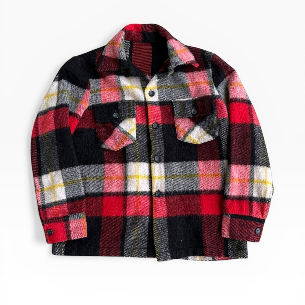Vintage 60s/70s Wool Plaid CPO Men’s Medium Red Black Shacket